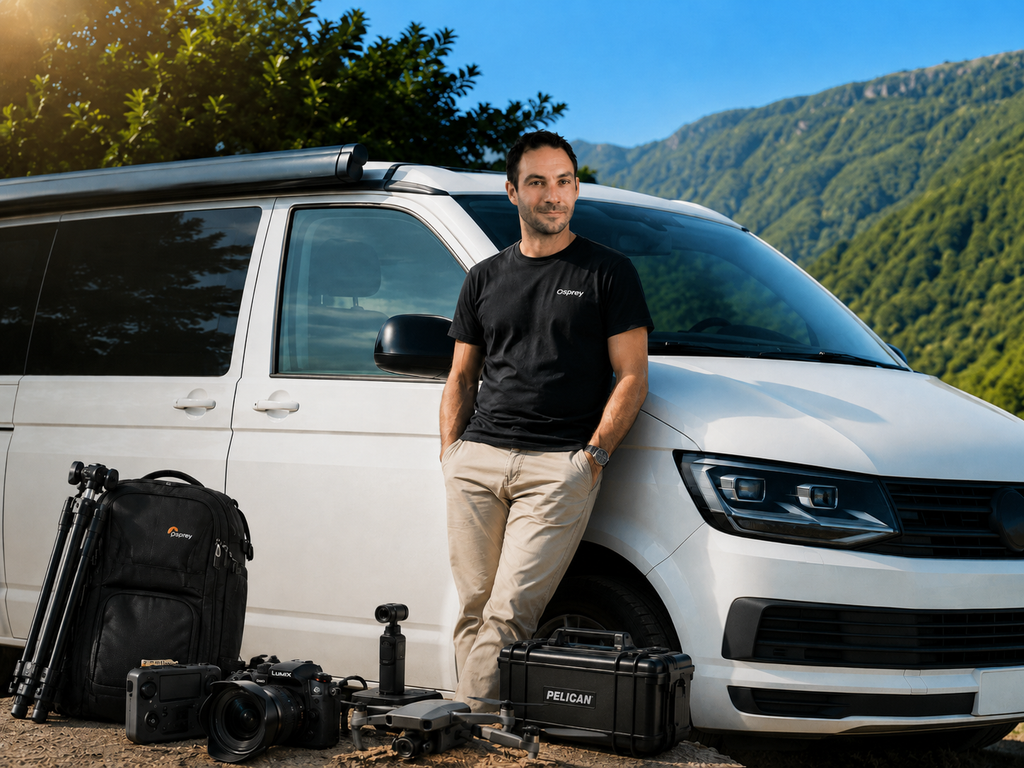 Matthieu de MOT Production avec son matériel vidéo et drone